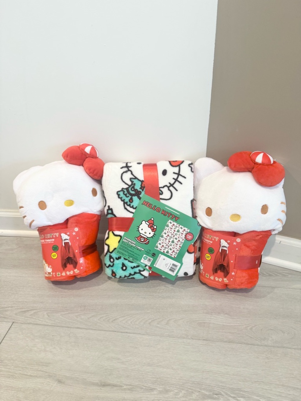 NEW Hello Kitty Christmas Blanket Lot of 3 Hooded Throws Sanrio Holiday